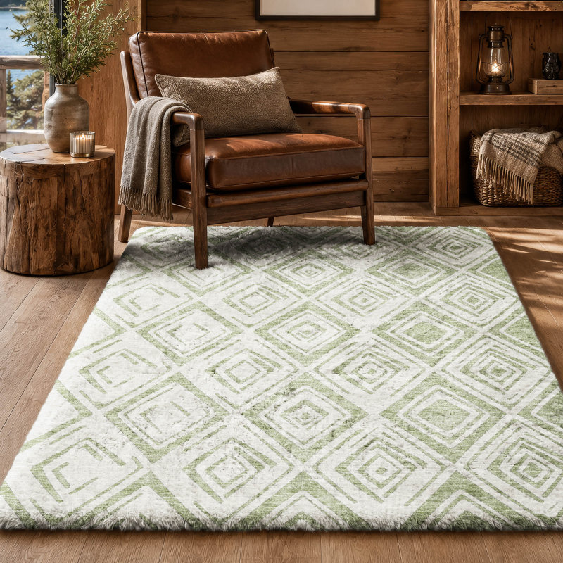 Tapis Dream Shag ADS733 à motif diamant, lavable à la machine et de qualité supérieure, Aloe, 9 pi x 12 pi