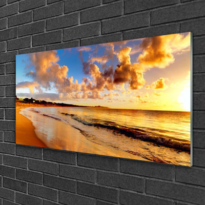 Glass Print Wall Art 100X50cm Image Printed On Glass Decorative Wall Picture Behind Toughened / Tempered Safety Real Glass For Kitchen & Living Room Theme: Ocean Beach Landscape