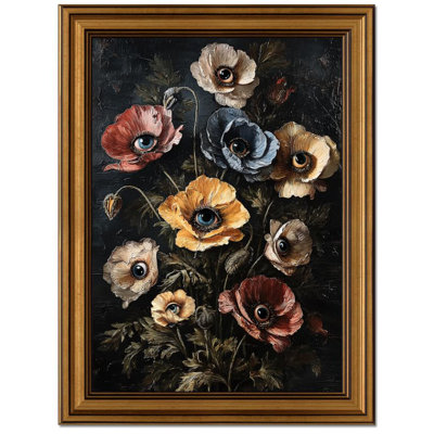 Gothic Poppy Eyes Vintage Gold Framed Wall Art