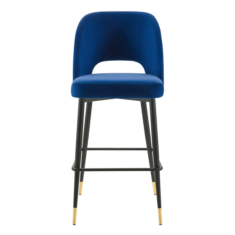 Rouse Performance Velvet Bar Stool by Modway, Black, Navy, Counter Stool (26" Seat Height)