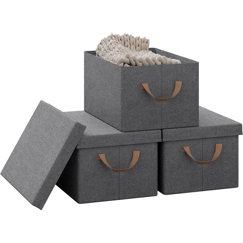 Fabric Crate, 20cm H x 38cm W x 27cm D, Dark Grey, Yes