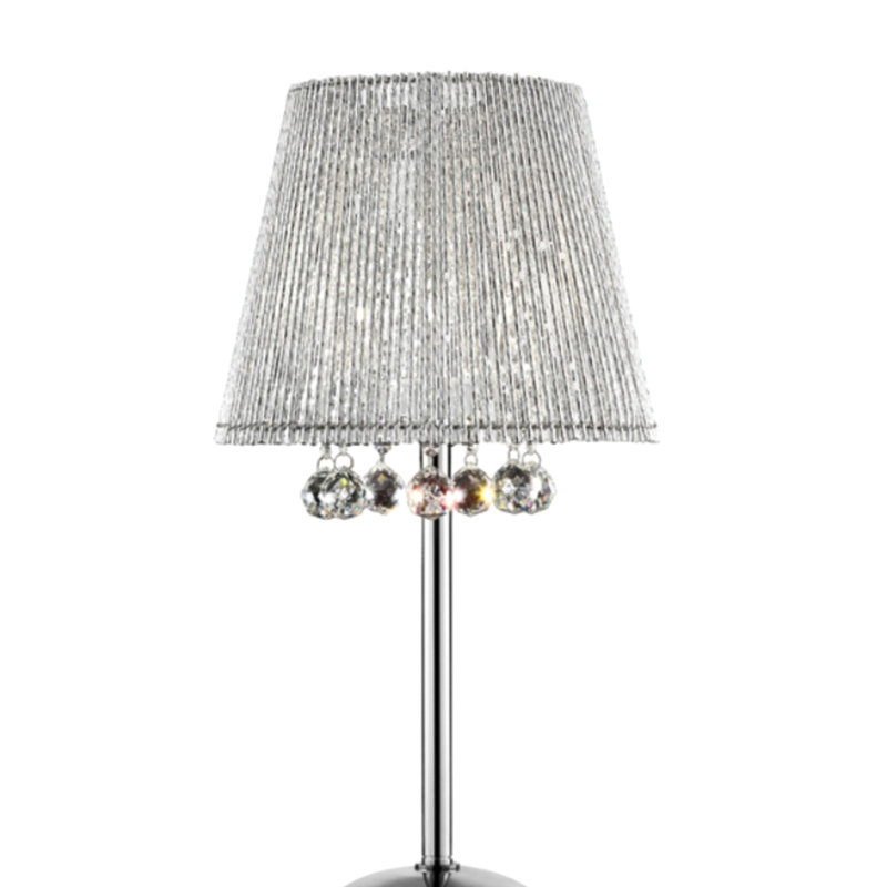 Grande lampe de table 27,5 po «Dreamer», accents argent et cristal, abat-jour argenté