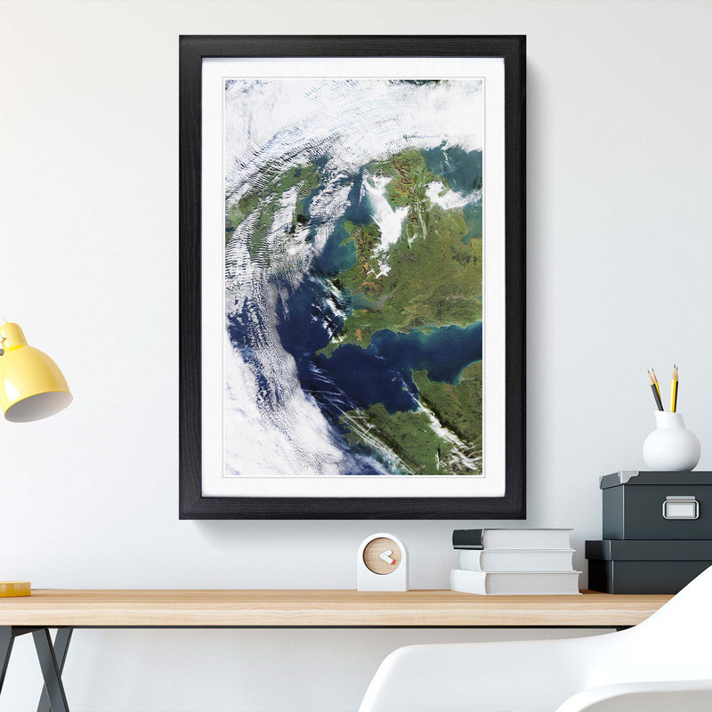 Clouds over Ireland and Great Britain - Picture Frame Photograph Print, Black Framed, 48cm H x 36cm W x 2cm D