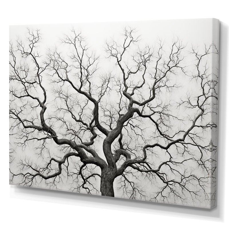 Minimalisme, arbres en chêne noir et blanc I sur toile, Toile tendue, H 34 po x l 44 po x P 1,5 po