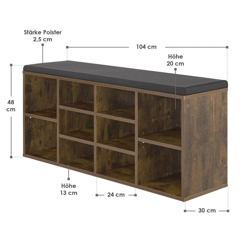 10 Pair Shoe Storage Bench, Brown