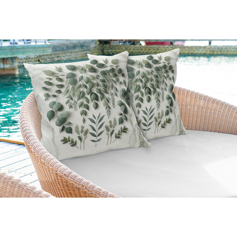 Ensemble de 2 housses de coussin Ambesonne Eucalyptus ivoire et vert laurier, Carré, H 18 po x l 18 po