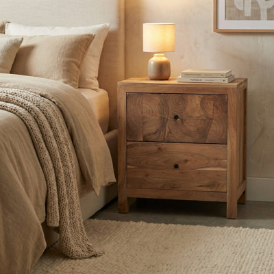 Solid Acacia Wood Tree Trunk 2-Drawer Nightstand