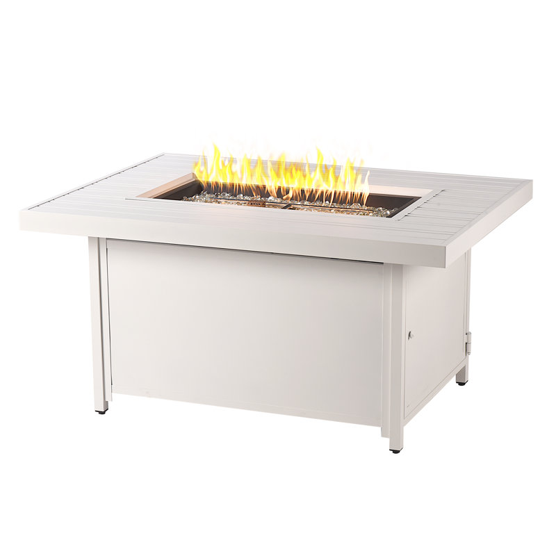 Carin Rectangle Aluminum Propane Smokeless Fire Pit Table with Hidden Fuel Tank, White