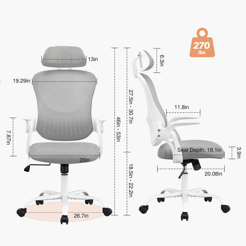 Riegelsville Mesh Office Task Chair with Headrest, Grey