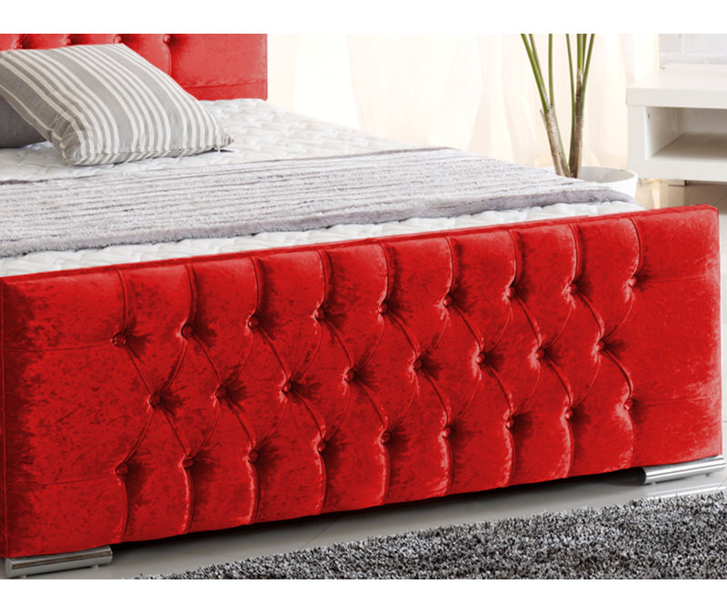 Lula Upholstered Bed, Single (3'), Red Crush Velvet
