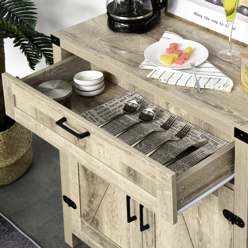 Garde-manger autoportant Enochs avec tablette réglable pour le salon, bois, Chêne