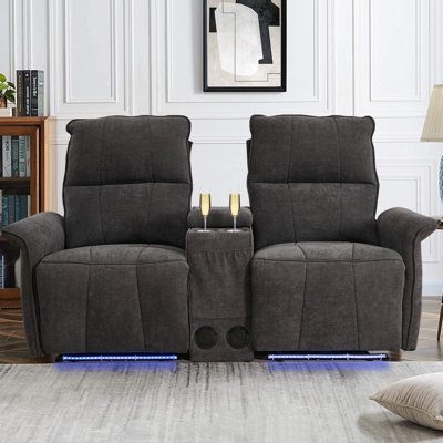 Upholstered Power Reclining Home Theater Seating with Cup Holder