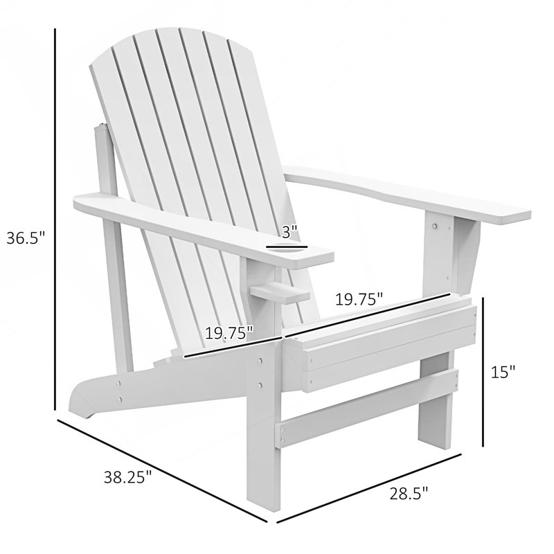 Adirondack Chair, Outdoor Patio Lawn Chair With Cup Holder, White