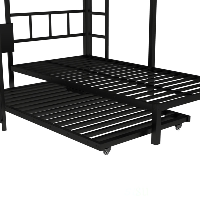 Twin Over Twin Bunk Bed With Built-In Wardrobe, Trundle, Foldable Desk, Ladders, And Noise-Reduced Design For Space Efficiency