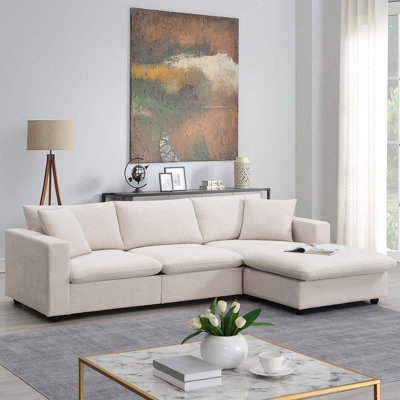 Comfortable Polyester Sectional Sofa with Movable Ottoman and Sturdy Frame