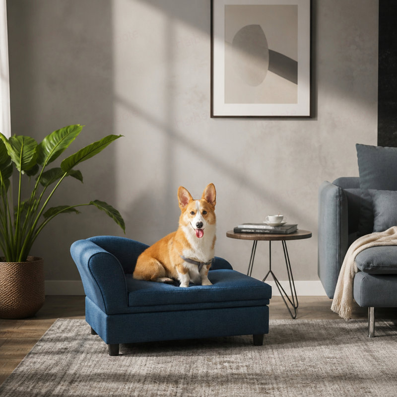 Canapé pour animaux de compagnie, lit surélevé pour chiens de petite et moyenne taille, avec rangement dissimulé et coussin rembourré moelleux