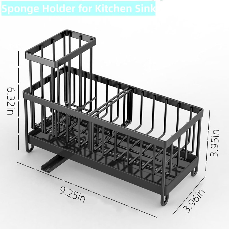 Stainless Steel Kitchen Sink Caddy Organizer With Auto Drain Tray, Detachable Towel Bar And Storage For Sponge, Soap Dispenser, Brushes