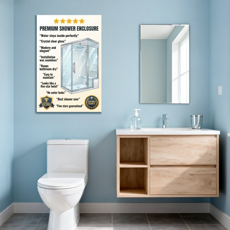 Cabine de douche Bath & Laundry de qualité supérieure avec verre transparent et design moderne, H 18 po x l 12 po
