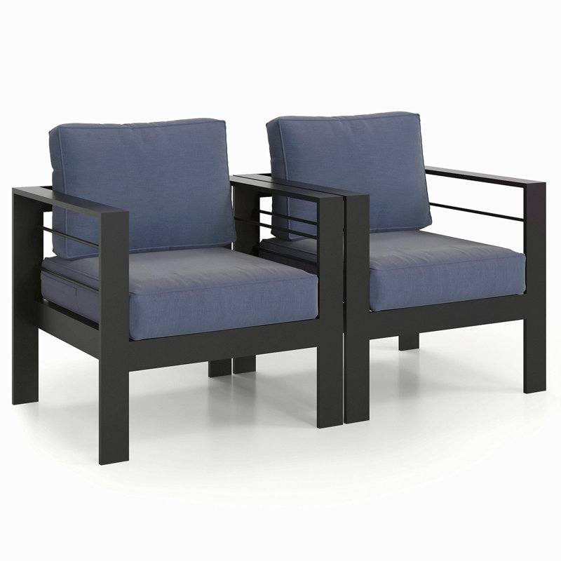 Canapé d'extérieur en aluminium 2 pièces pour canapé de patio, Bleu