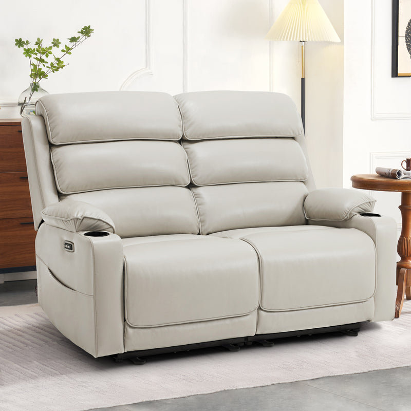 Power Reclining Loveseat Sofa with Adjustable Headrest, Heat and Vibration, Faux Leather, Gray