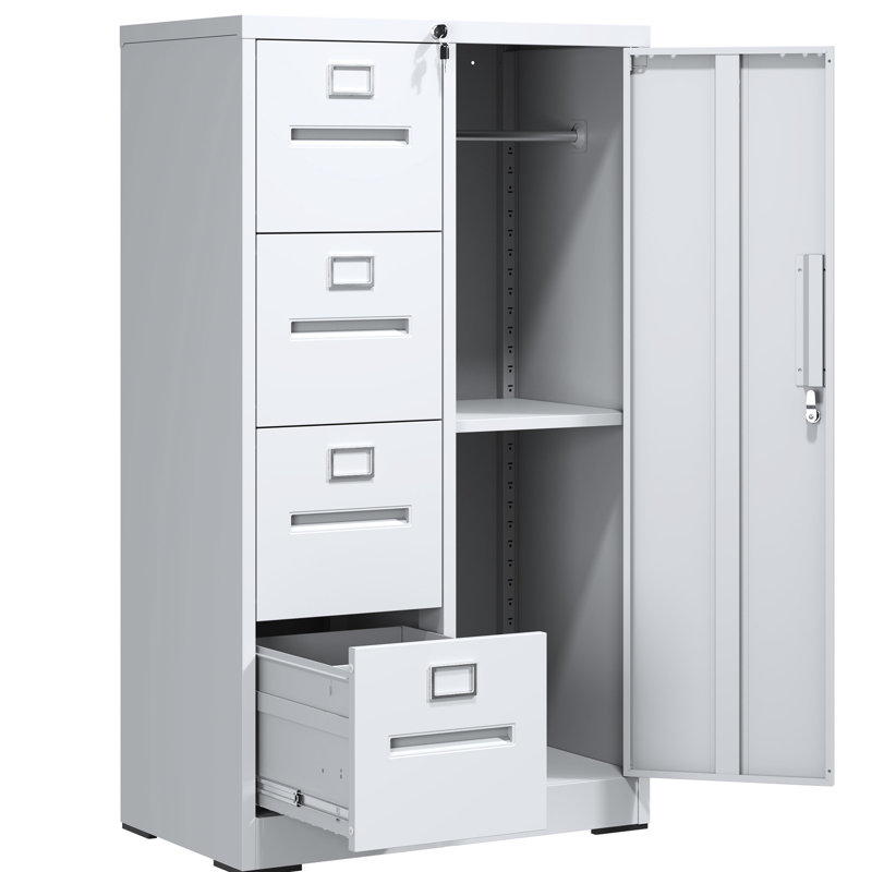 White Cold - Rolled Steel File Cabinet With 4 Drawers And 1 Door For Office Use Material, Smooth Operation, Spacious Storage