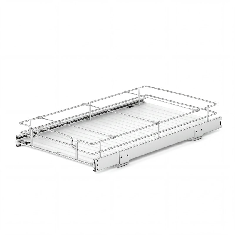 Pull-Out Cabinet Organizer 12.2"W x 20.98"D, Steel Sliding Drawers for Kitchen Storage, Durable Shelves for Base Cabinets, Chrome Finish, Ideal for Home, Bathroom, and Pantry Organization