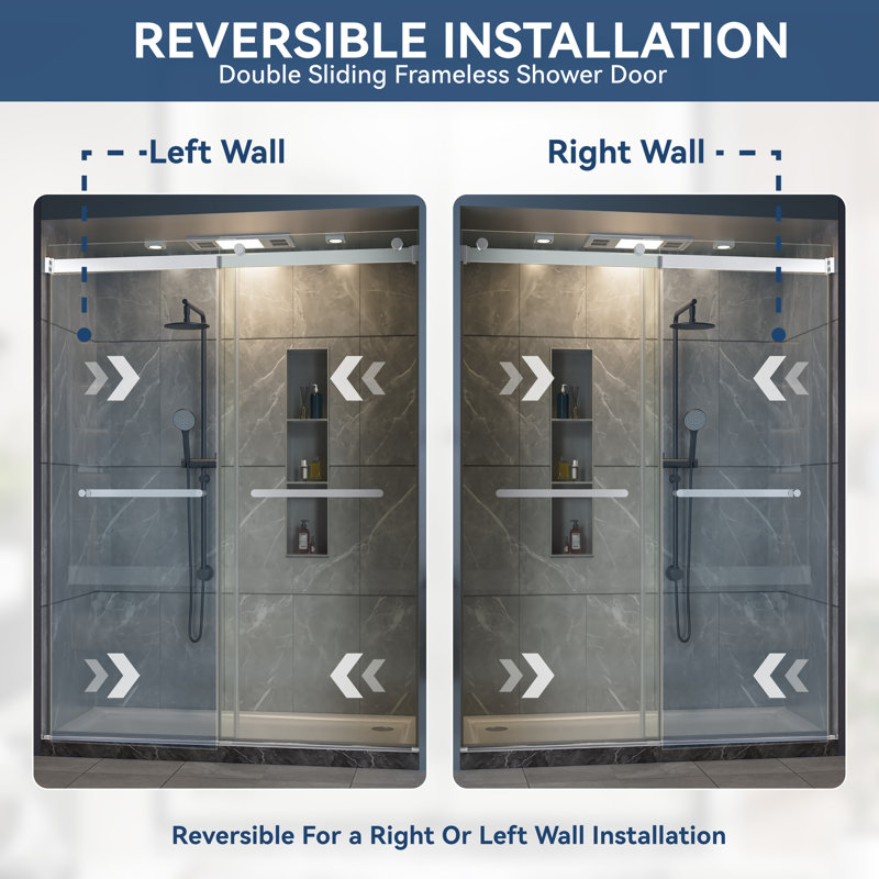 44"-48" W x 76" H Double Sliding Frameless Shower Door with 5/16" (8mm) Crystal Clear Tempered Glass, Silver
