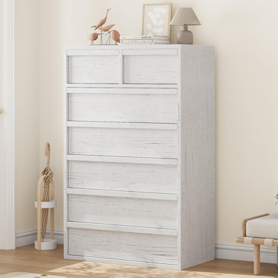7 Drawer Dresser for Bedroom, Modern Tall Chest of Drawers with Large Storage & Handle-Free Design, Wooden Closet Organizer for Living Room, Nursery, Entryway, White
