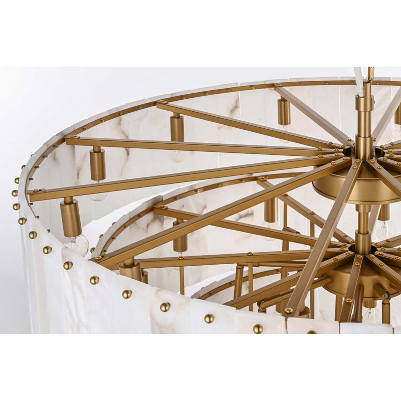 Lustre en albâtre de 40 pouces Intisar, Or satiné