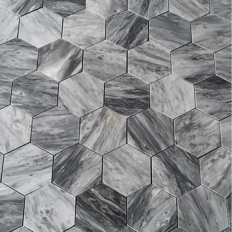 Carreau de mosaïque en marbre nid d'abeille 9 po x 15 po Bardiglio, Gris foncé
