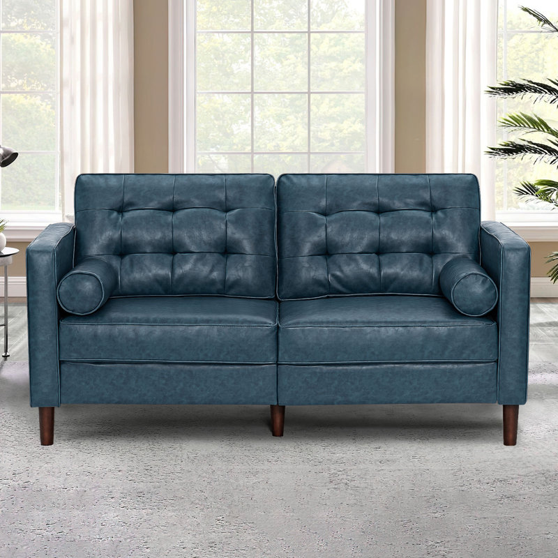 Canapé en similicuir Mandile, Similicuir bleu, H 34 po x l 67 po x P 32 po, 2
