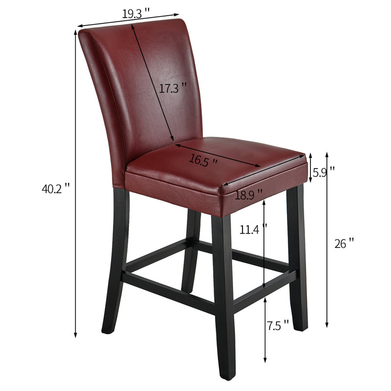 Upholstered Counter Stool with Solid Wood Frame, Red