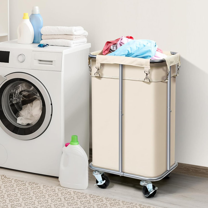 Laundry Basket With Wheels, Rolling Laundry Hamper With Removable Bag, 100L Laundry Sorter Cart, Tall Narrow Slim Clothes Hamper Organizer With Sturdy Metal Frame