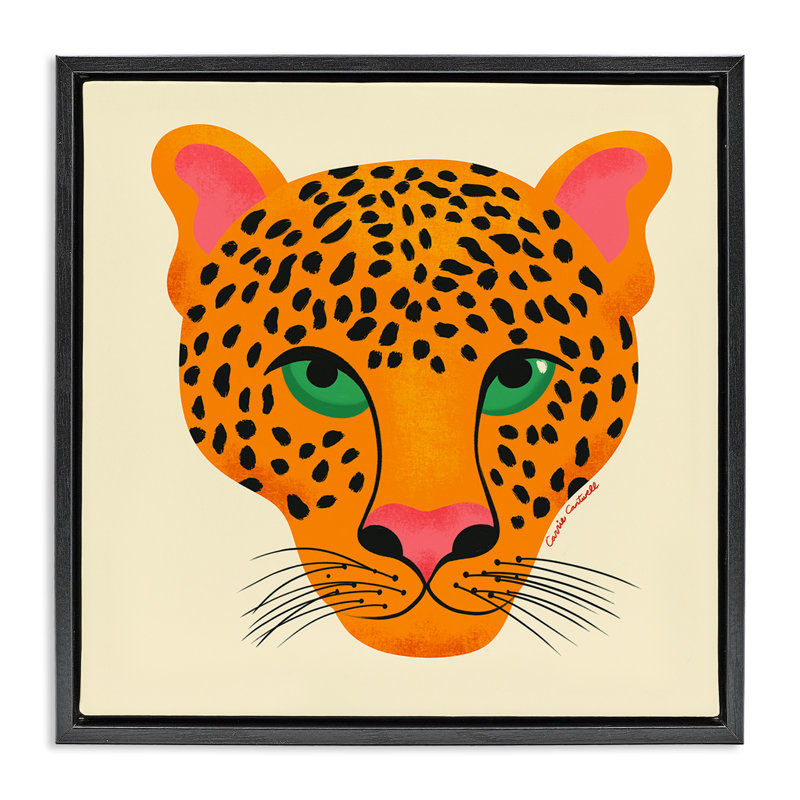 Cadre flottant Modern Leopard Wildlife Face, design par Carrie Cantwell, H 25 po x l 25 po, Cadre flottant noir de jais