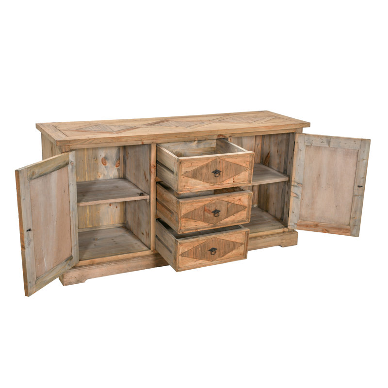 Buffet en bois de pin massif à 3 tiroirs de 58,5 po de largeur