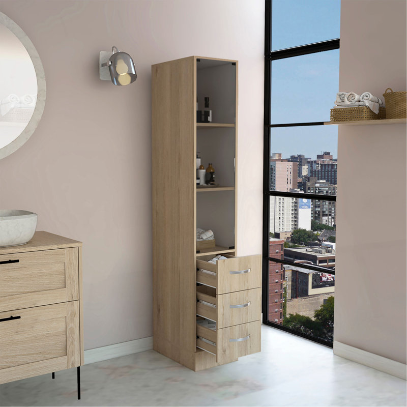 Armoire à linge, trois tablettes, quatre tiroirs