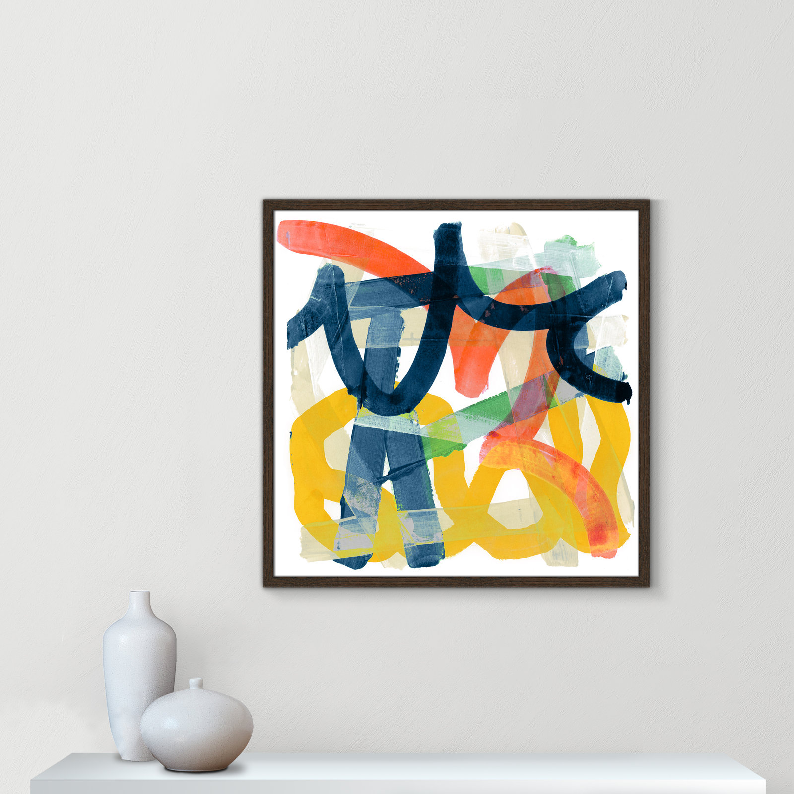 Shuffling by Cartissi - Picture Frame Painting, 27.5" H x 27.5" W x 0.75" D, Walnut Framed