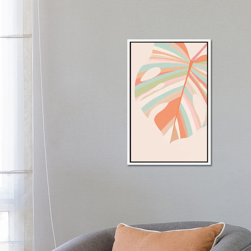 Monstera Leaves Pink Violet Red by Dominique Vari - Print on Canvas, 66.04 cm H x 45.72 cm W, White Framed