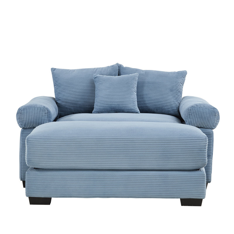 Canapé modulaire surdimensionné 54,5 po en velours côtelé bleu avec repose-pieds ergonomique, Velours côtelé bleu