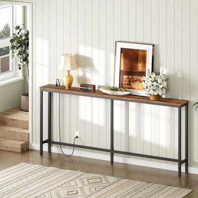 Console étroite avec prise de courant - Table d'entrée brun rustique