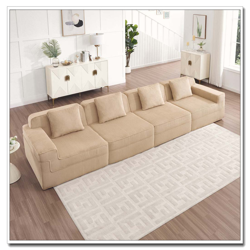 Canapé modulaire sans siège à 4 places, canapé modulaire Cloud avec assise profonde, canapé modulaire moderne à 4 places avec coussins décoratifs Tissu en velours côtelé