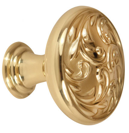Ornate Mushroom Knob, Polished Brass, 1.5" H x 1.5" W x 1.25" D