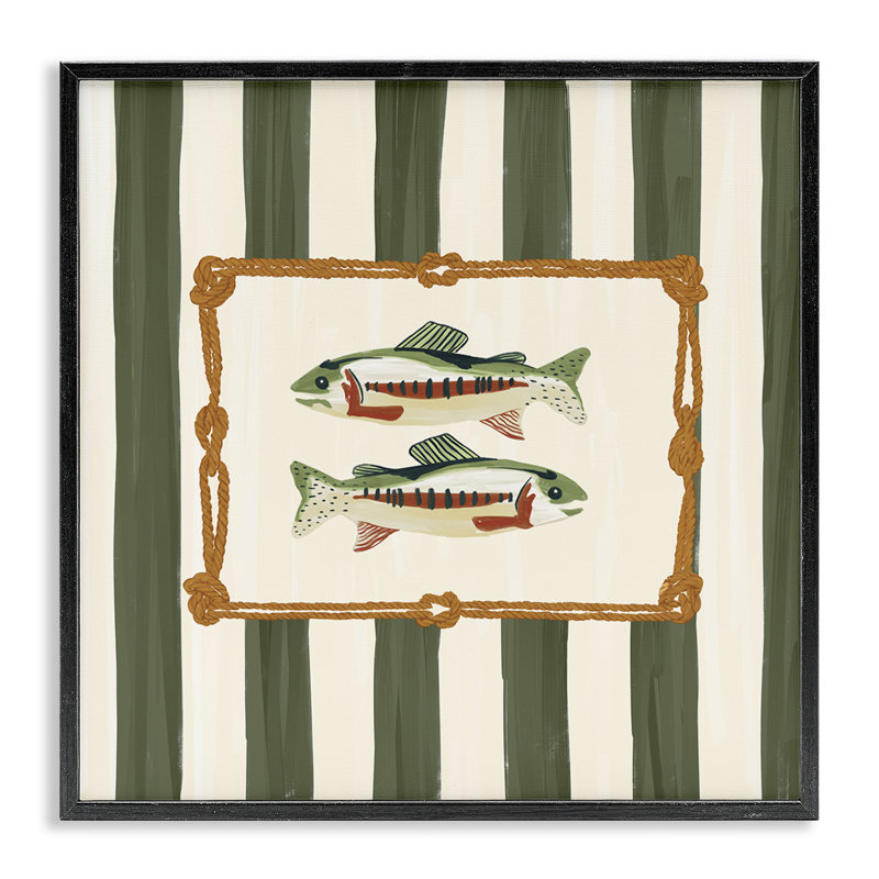 Poisson maritime avec bordure en corde, estampe numérique, design par Veronica Lara, H 17 po x l 17 po
