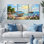 Ensemble de 3 tableaux sur toile représentant un paysage de plage avec des tulipes, pour la décoration du salon et de la chambre à coucher.