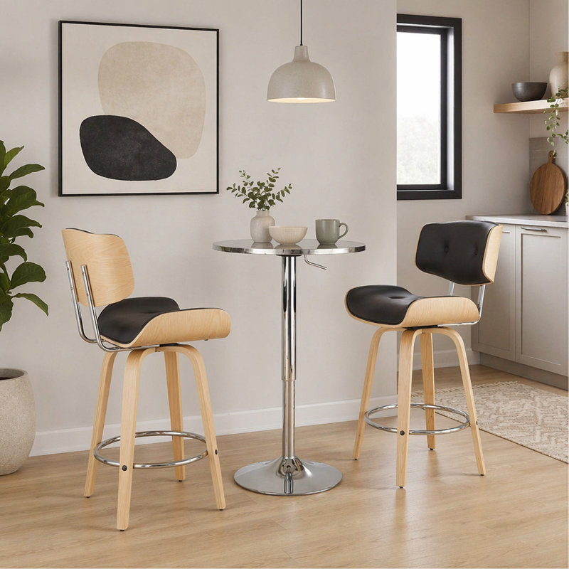 Table de bar ronde contemporaine réglable en argent