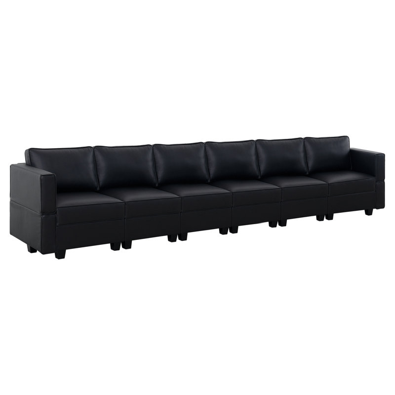 Canapé modulaire avec places assises en cuir Shealene, Similicuir noir