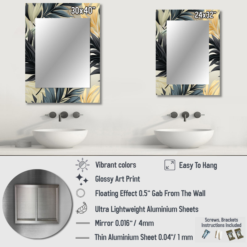 Amieva Monochrome Mirage Tropical Pattern - tropical  Unique Wall Mirror Decor, Tropical Large Mirror, Printed Metal Art