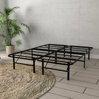 Plateforme de lit en acier noir pour très grand lit - installation de base en 5 minutes, supporte 2 000 lb, réduit le bruit de 14 po de hauteur, structure renforcée, aucun sommier requis