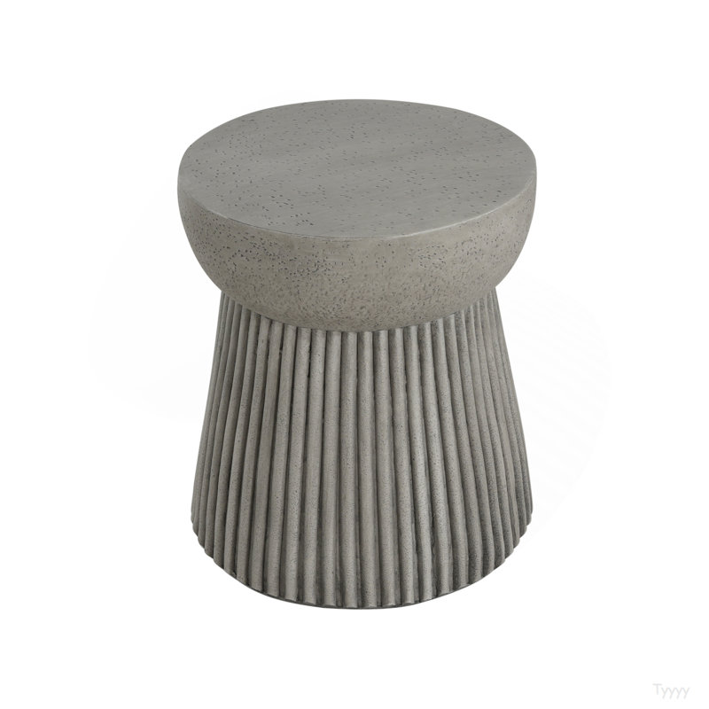 Outdoor Travertine Concrete Side Table, Light Gray