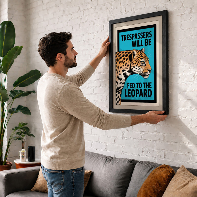 Trespassers Leopard Retro - Framed Print, A3 - 42.0 x 29.7 cm, Black